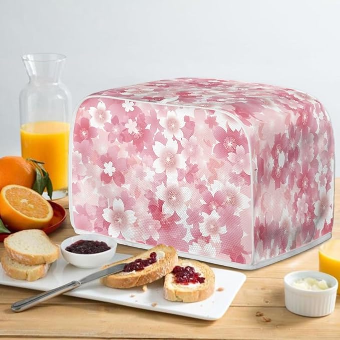 Pink Cherry Blossom Print 4 Slice Toaster Cover Foldable Kitchen Small Appliance Cover Dust and Fingerprint Protection,Machine Washable