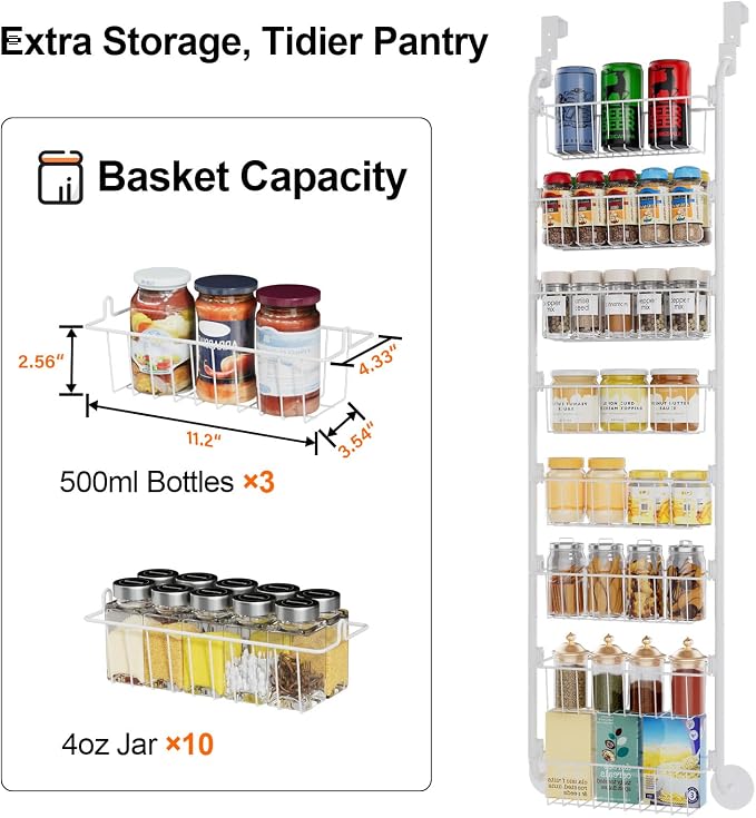 Delamu Narrow Over The Door Pantry Organizer, 8-Tier Metal Pantry Door - Image 4