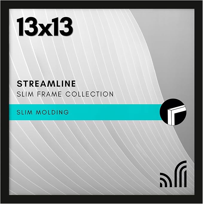 Americanflat 13x13 Picture Frame with Polished Plexiglass - Streamline Collection - Thin Border Square Frame for Wall Display - Hanging Hardware Included - Black