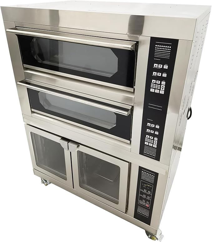 Electric Pizza Oven up to 400℃(752℉) Commercial Portable Indoor Pizza Triple Oven with Fermentation Tank Fits 4 Baking Sheets and 8 Fermentation Sheets AC220V/13.2kW