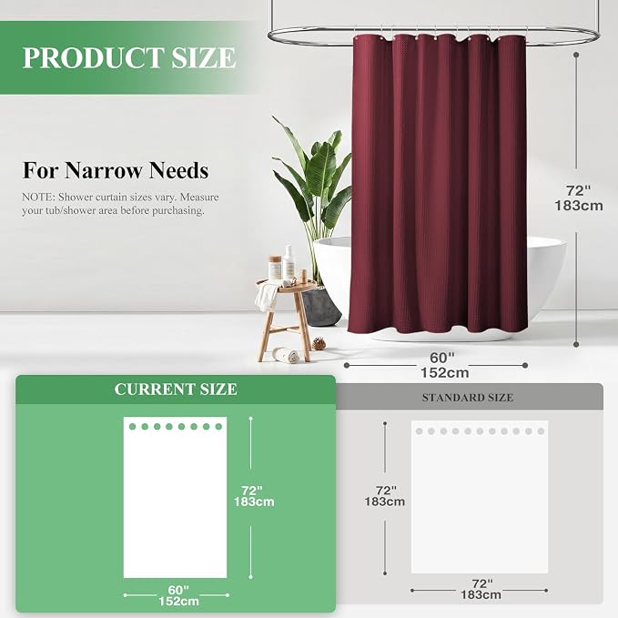 Dynamene Stall Waffle Shower Curtain 256 GSM Heavy Fabric 60x72 Burgundy - Image 2