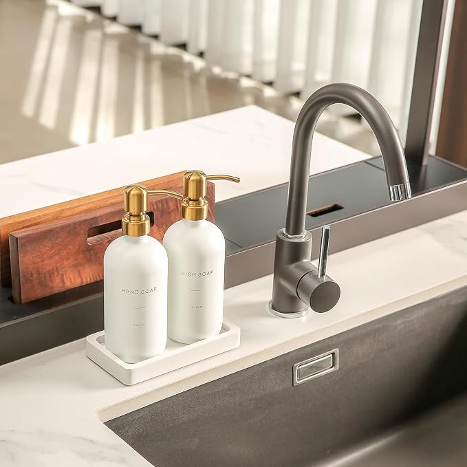 Prus Waso Gold Soap Dispenser Set | Glass Soap Dispenser - Image 2