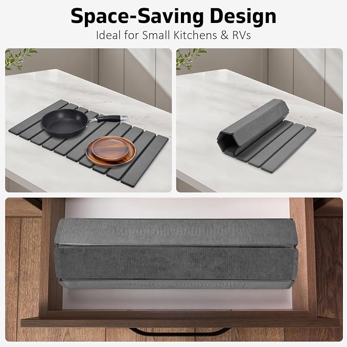 Large Stone Dish Drying Mat for Kitchen Counter – 24"×16 " Foldable Super - Image 3