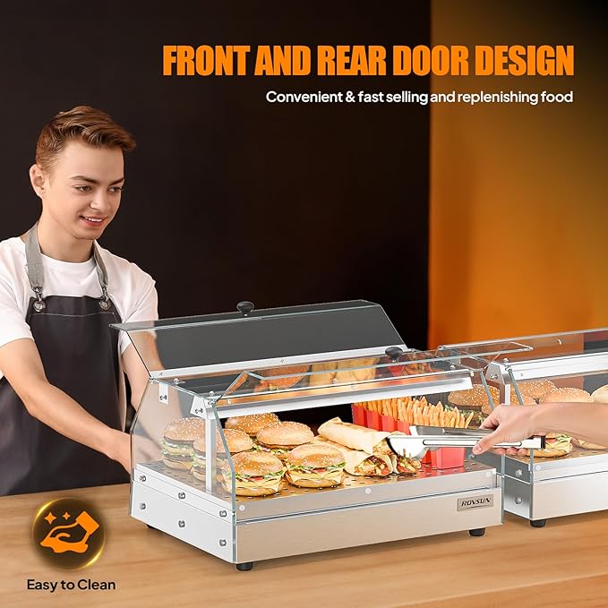 Bonnlo Commercial Food Warmer Display Pizza Warmer, Electric Countertop Food Warmer with LED Acrylic Door Removable Shelves Temp Control, Food Display Warmer for Buffet Restaurant, 120V 300W (1-Tier)