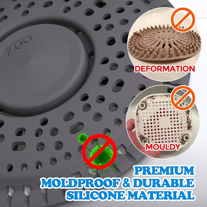 Shower Drain Hair Catcher Silicone Flat Floor Strainer Protector | 2 Pack Black - Image 4