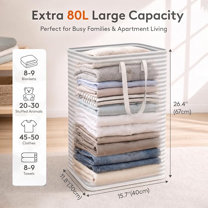 Lifewit 2 Pack Laundry Basket 80L Each, Collapsible Clothes Hamper - Image 2
