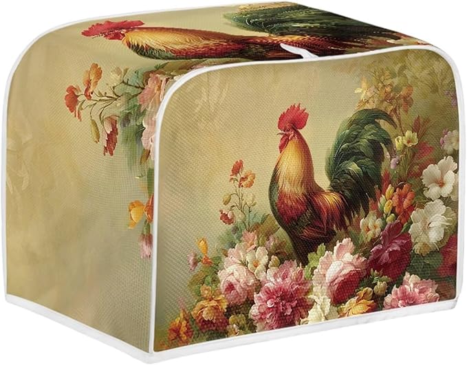 UNICEU Rooster Floral Print Toaster Cover 4 Slice Small Kitchen Appliance Covers Bread Machine Protection with Top Hook
