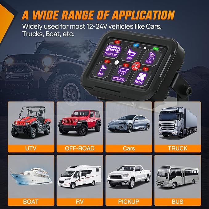 Nilight 6 Gang Switch Panel 12V 24V Universal Circuit Control Relay System with RGB Backlight APP Control Fuse Wiring Harness Automatic Dimmable ON Off LED Switch Pod for Car Pickup Truck Camper SUV