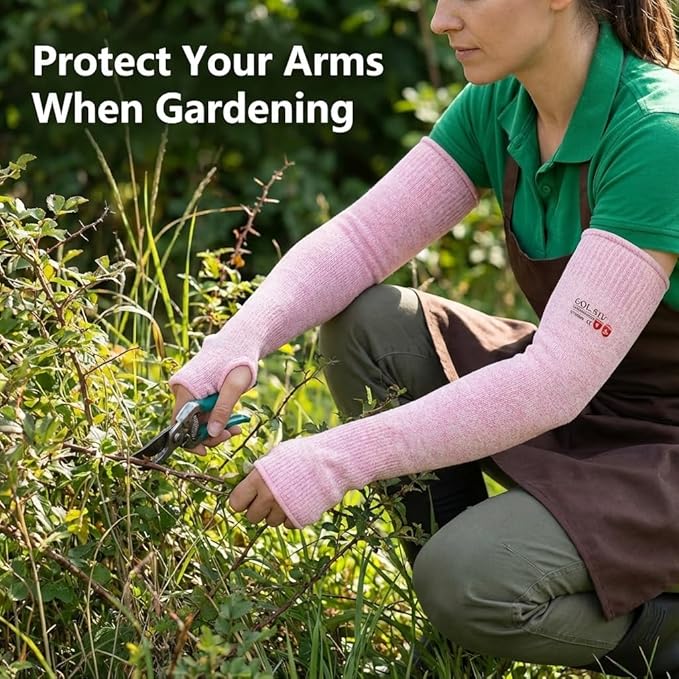 Arm Protectors For Thin Skin And Bruising, Cut Resistant Sleeves For Men Women, A5 Level Farmer Sleeve For Gardening (Grey & Pink, 17.7 In - 2pairs)