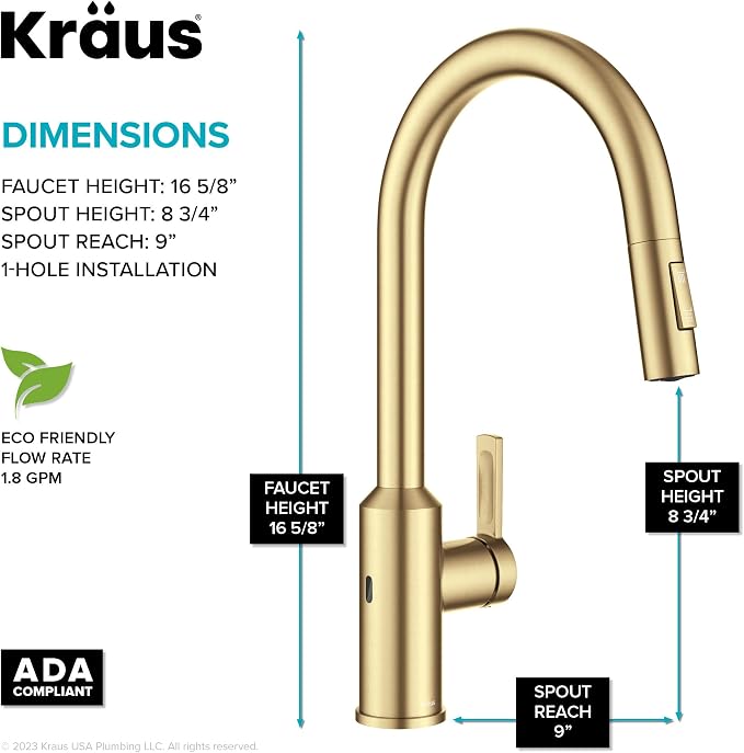 KRAUS Brushed Brass Touchless Pull Down Kitchen Faucet KSF-2830BB | - Image 7