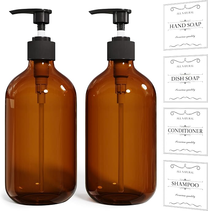 2PCS Amber Dish Soap Dispenser for Kitchen, Plastic Soap and Liquid Dispenser by Kzeirm
