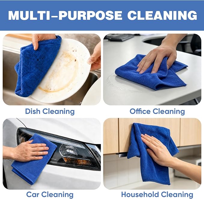 TEAWOO 10 PCS Navy Blue Microfiber Cleaning Cloths, Car Towels, Kitchen Towels - Image 5