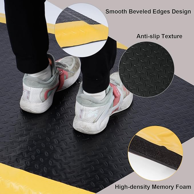 Nisorpa Anti Fatigue Mats Industrial 2' x 6' Ergonomic Standing Mat 15/16" Extra Thick Cushioned Shop Floor Mats Kitchen Mats Heavy Duty Commercial Diamond Plate Support for Leg & Back Pain