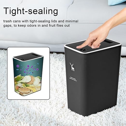 XPIY Trash Can with Lid, 2 Pack 4 Gallons/15 Liters Garbage Can with Press Top, Small Trash Can Dog Proof, Plastic Trash Bin, Waste Basket for Bathroom|Kitchen|Bedroom|Office (2, Black)