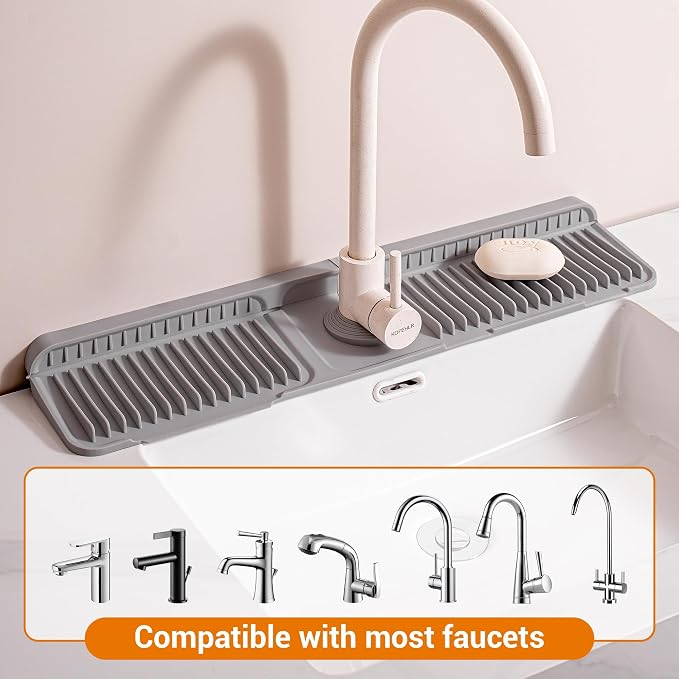 ZJWZLG Faucet Mat for Kitchen Sink, Snap-On Design & 7°slope Fast Drain - Image 7