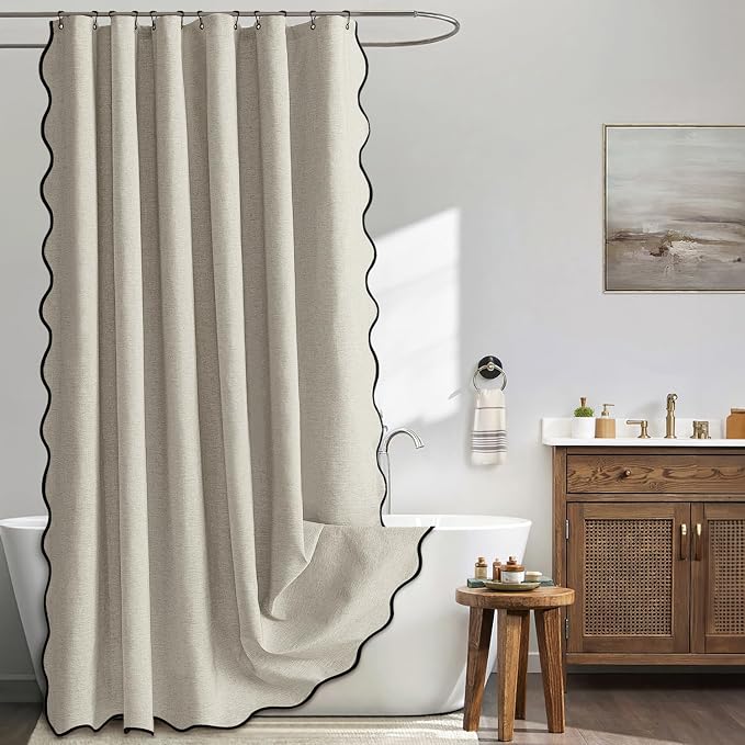 MIULEE 72"x84" Extra Long Scalloped Linen Shower Curtain Linen by MIULEE