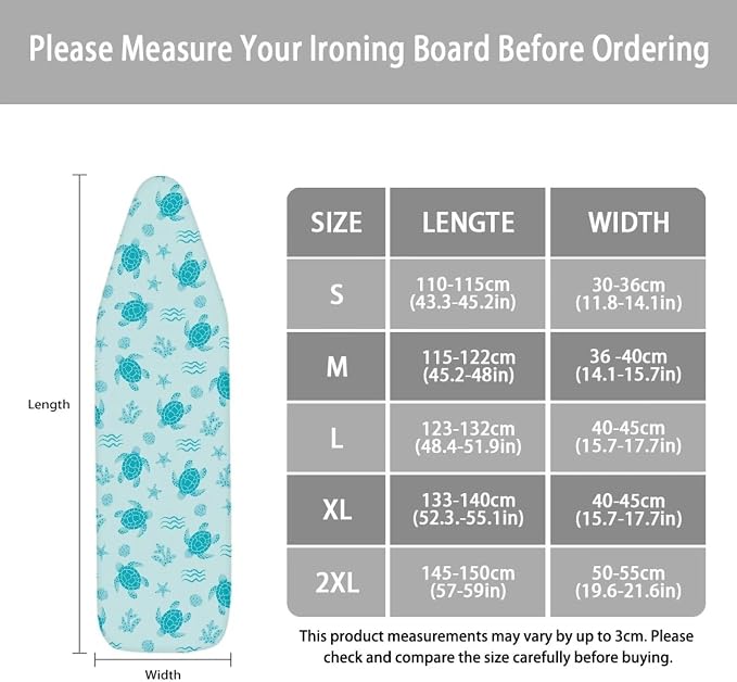 Turtle Print Ironing Board Cover 18x58 Ironing Board Cover, Resist Scorching - Image 6