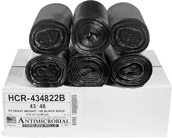 Aluf Plastics 56 Gal Black Trash Bags, 22 Micron by AlufPlastics