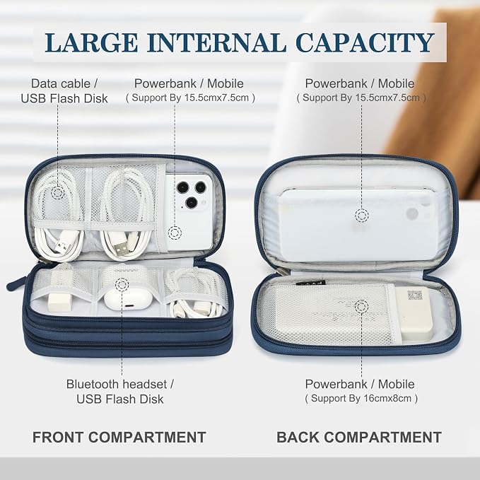 FYY Electronic Organizer, Travel Tech Pouch Bag, Cable Organizer Navy | Wrist - Image 3