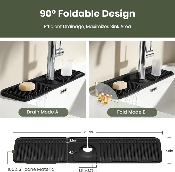 24 Inch Faucet Mat for Kitchen Sink, Silicone Splash Guard for Kitchen Sink Area - Image 4