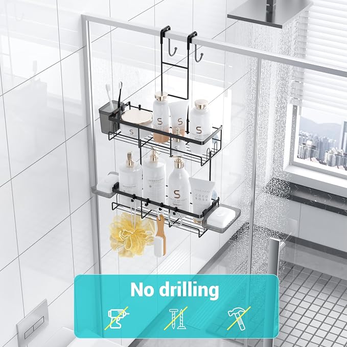 Over the Door Shower Caddy Hanging: No Drill Rustproof Shower Organizer - Image 4