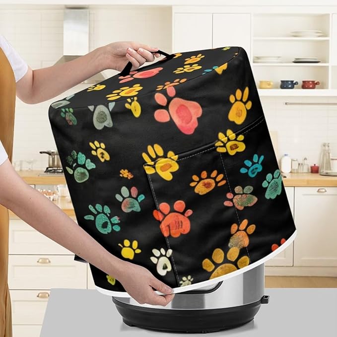 Flashideas Colorful Dog Paw Prints Pressure Cooker Cover for Women Insulated Rice Cooker Cover with Easy to Clean Lining Stain Resistant Dust Cover with Pockets for Instant Pot 6 Quart Appliance Cover