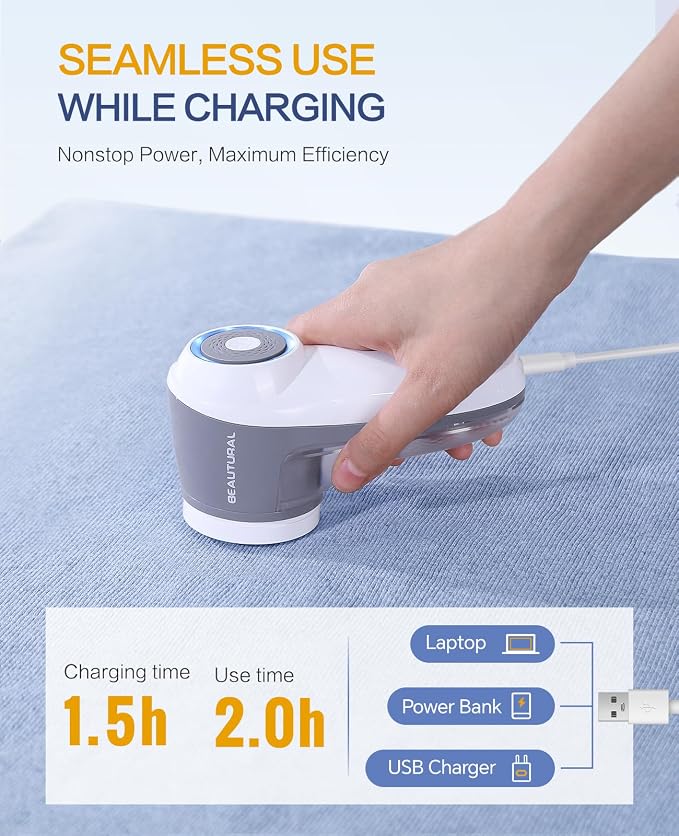 BEAUTURAL Fabric Shaver and Lint Remover, Rechargeable Sweater Defuzzer | - Image 4