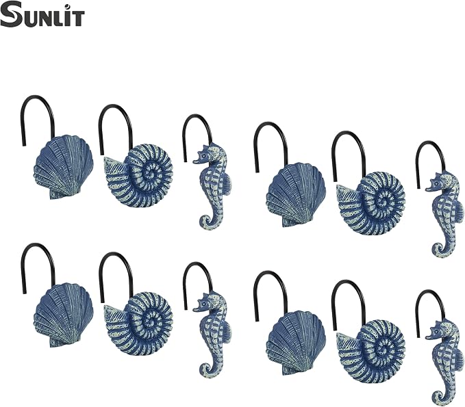 Sunlit Seashells Decorative Shower Curtain Hooks, Nautical Bathroom Decoration - Image 3