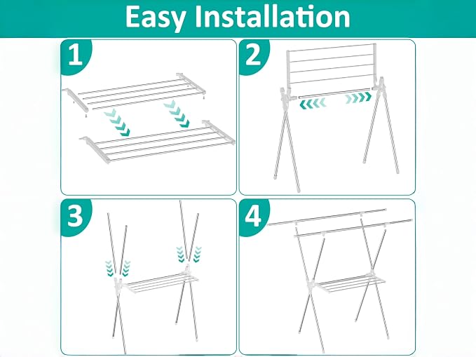 Foldable Clothes Drying Rack 63 Inch Stainless Steel, Heavy Duty Space Saving - Image 4