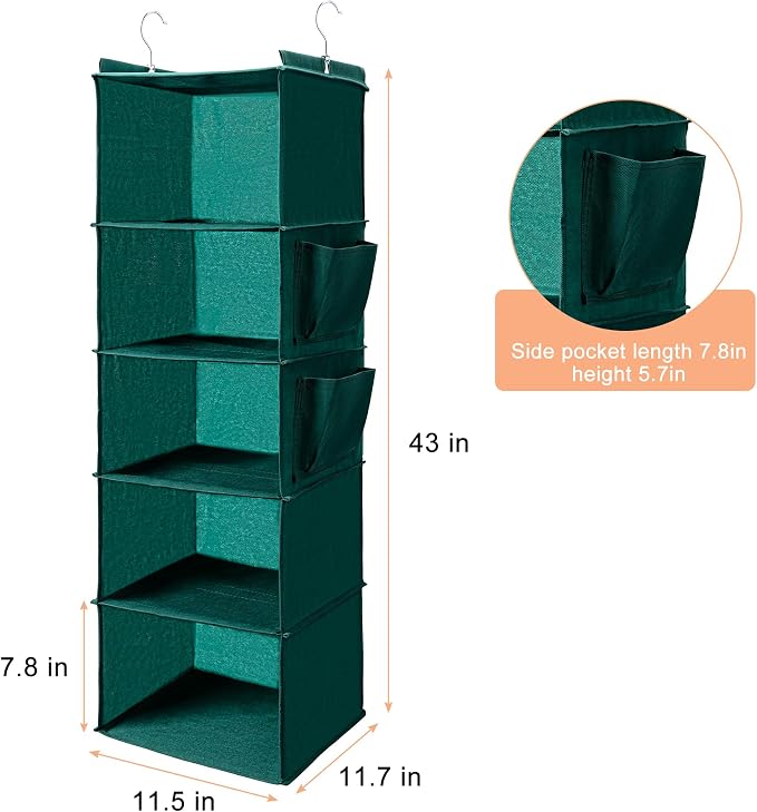 BOOMIBOO Hanging Closet Organize and Shelves, 5-Hanging Shelf（Green） | - Image 3