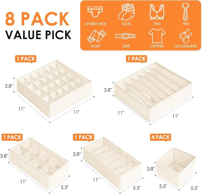 Drawer Organizer Clothes, 8 Pack Dresser Organizer Bins - Image 3