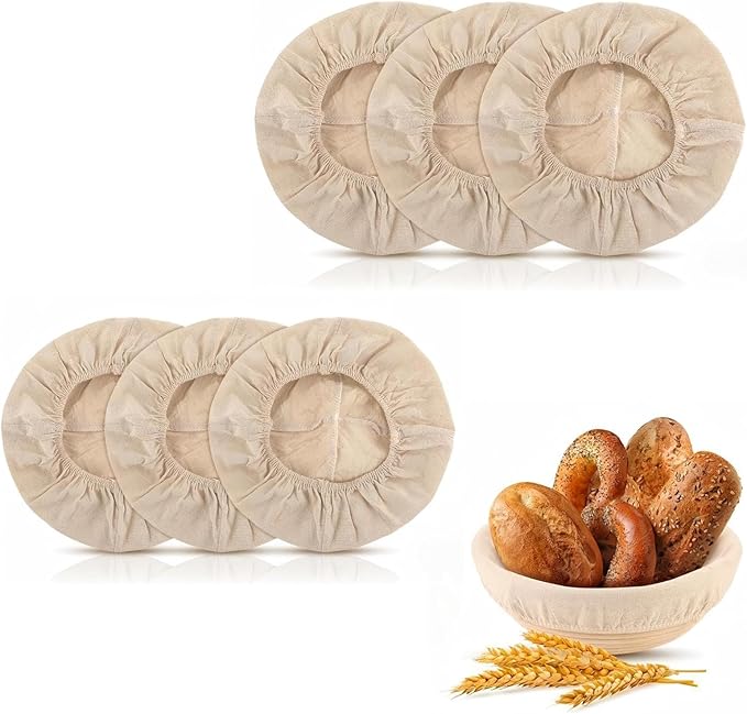 Natural Cotton Bread Proofing Basket Liner, 10 Inch Round, 6 Pack, Banneton Dough Bowl Cover for Baking, Compatible with Rattan Banneton Proofing Basket (Liners Only)