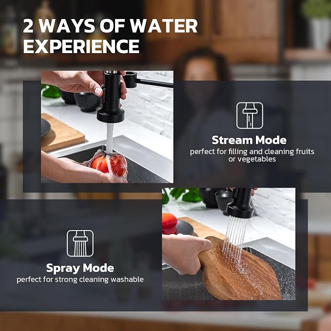 WEWE Kitchen Faucet with Soap Dispenser, Stainless Steel, Matte Black | 2 Modes - Image 6