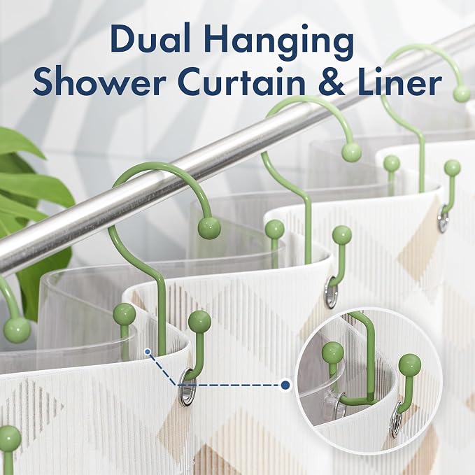 Bathway Shower Curtain Hooks Green Shower Curtain Rings, Metal Shower Hooks - Image 6