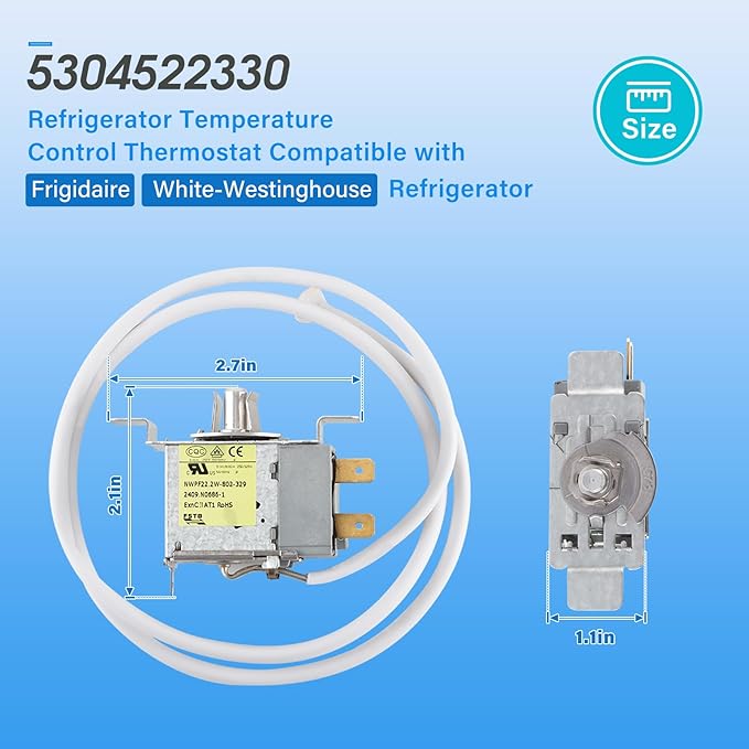 OEM 5304522330 4961212 Refrigerator Temperature Control Thermostat Compatible with Frigidaire and White-Westinghouse Refrigerator, Replacement Part AP6976293 PS12731508 EAP12731508 PD00064283