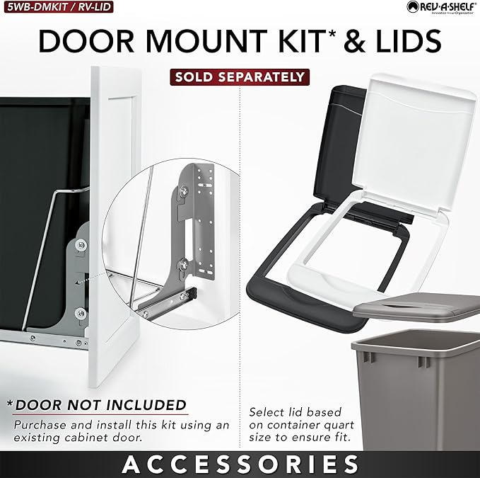 Rev-A-Shelf RV-18KD-18C S Double Pullout Trash Can for Kitchen Cabinets 35 Qt Garbage Recycling Bin on Full Extension Slides, Black