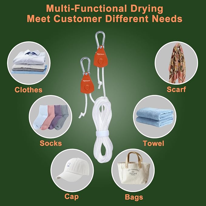 Vigorport Retractable Travel Clothesline, Dual Pulley Clothes Laundry Line - Image 7