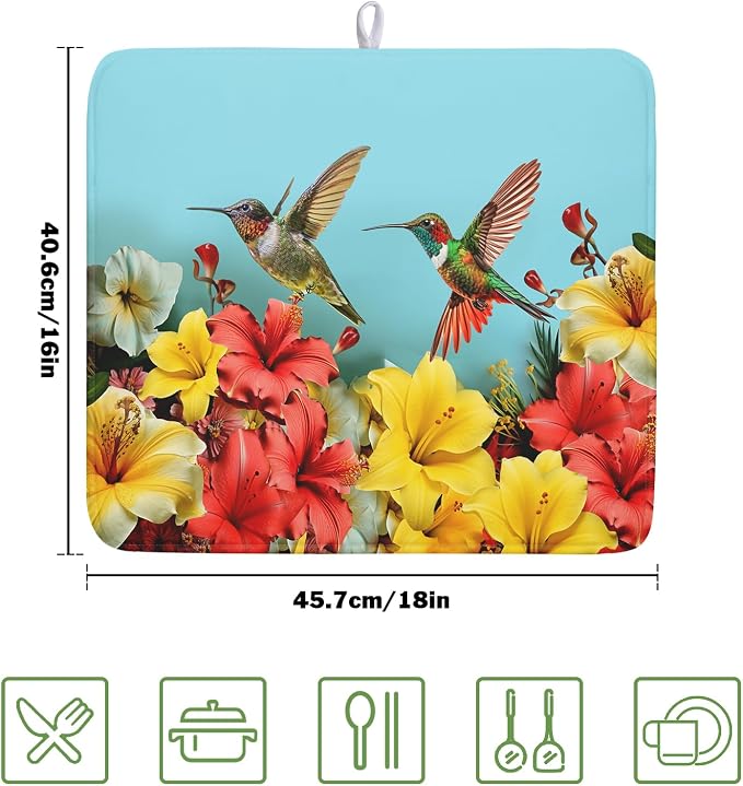 Kawani Hummingbirds Floral Dish Drying Mat - Image 2