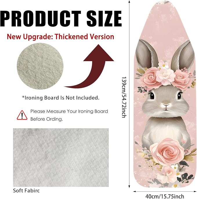 Nuxovilar Floral Bunny Cotton Ironing Board Cover 15x54 Fabric - Image 3