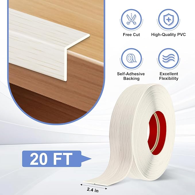 Wall Corner Protector Moulding Trim Peel and Stick Wall Corner Guards Trim Flexible Self Adhesive Edge Protector Moulding, 2.4 in x 20 Ft, Beige Wood