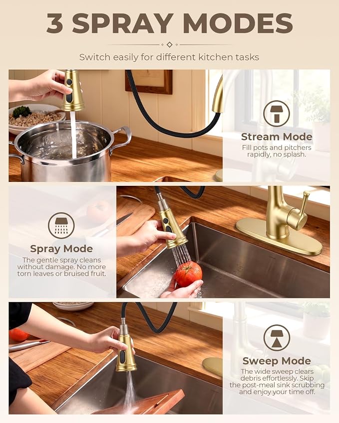 WEWE Brushed Gold Kitchen Faucet - Image 3