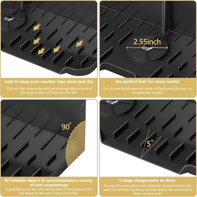 Sink Splash Guard Behind Faucet, Silicone Sink Faucet Drying Mat & Dish Soap - Image 4