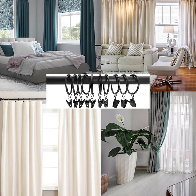 16 Pack Curtain Rings with Clips, Window Clip Rings Black Curtain Hooks Hangers - Image 7