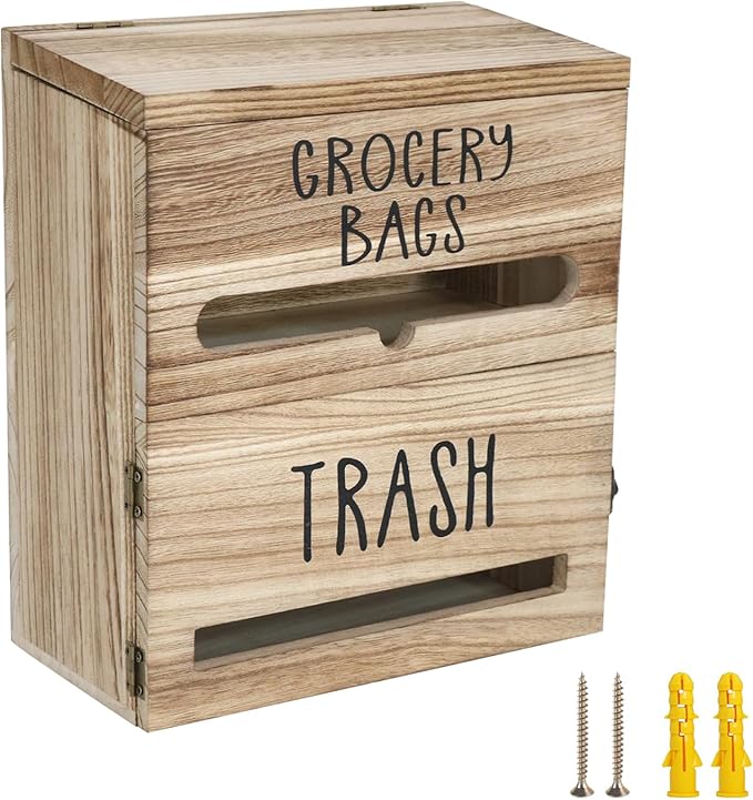 2 in 1 Trash Bag Dispenser, Double Wall Mounted, Wood Trash Bag Holder by Liuceny
