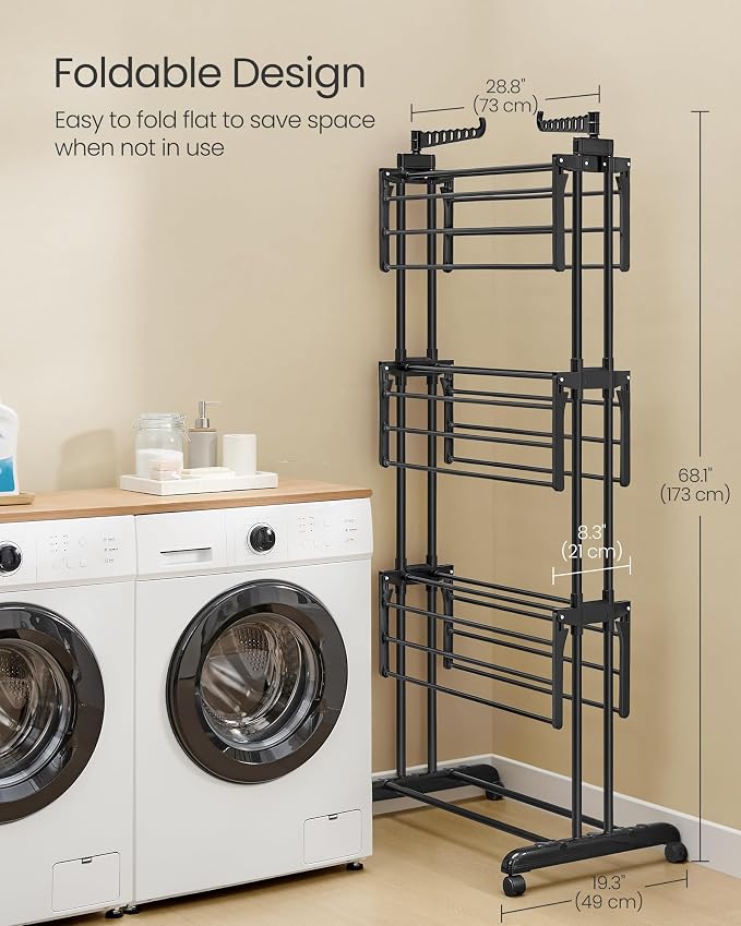 SONGMICS Clothes Drying Rack 4-Tier, Foldable Laundry Rack, Steel | Indoor - Image 7