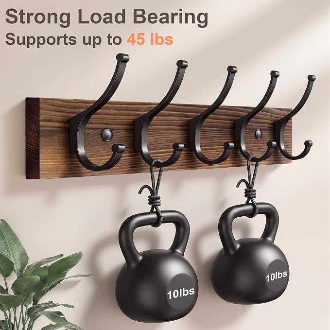 Optish 1 Pack Wooden Coat Rack Wall Mount, 16.1" Rustic Coat Hanger Hooks - Image 3