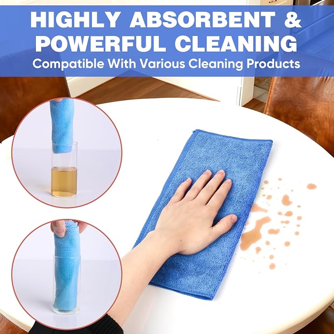 TEAWOO 10 PCS Blue Microfiber Cleaning Cloths, Car Towels, Kitchen Towels - Image 3