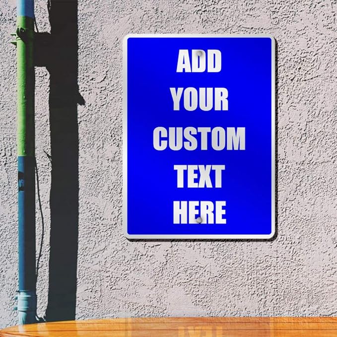 Aluminum Weatherproof Metal Sign Multiple Sizes Custom Personalized Text Here Blue White Notice Travel Vertical Street 18x24Inches