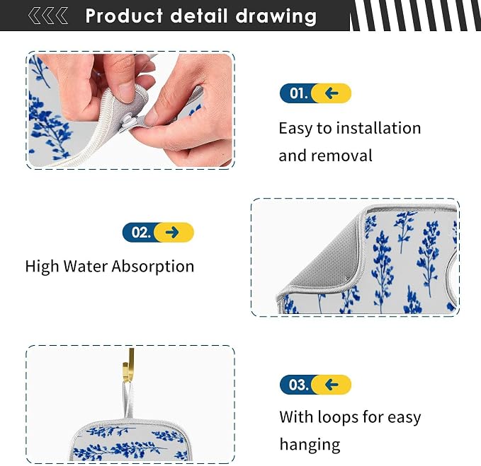 Small Bluebonnet Flower Watercolor Bluebonnets Sink Mat - Image 5