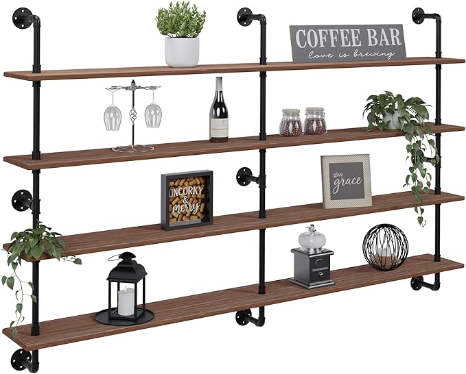 Floating Book Shelves for Wall 4 Tier 70 inch Bookshelf Industrial Pipe Shelving Shelves Bookcase Industrial Bookshelves Pipe Shelf Wood Wall Shelf for Living Room